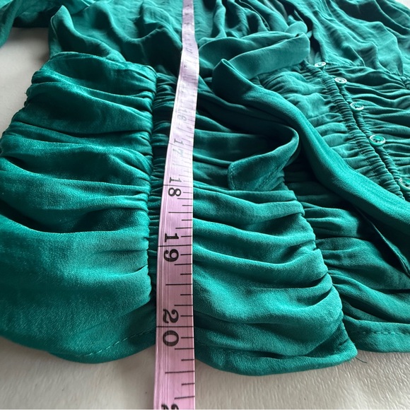 Free People Meet Me There Ruched Tie Neck Blouse Green M Cottagecore Coquette - Picture 7 of 9